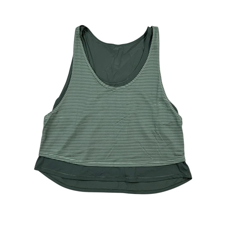 Lululemon Lean In‎ Tank Double Layered Striped Workout Top Green Medium gym